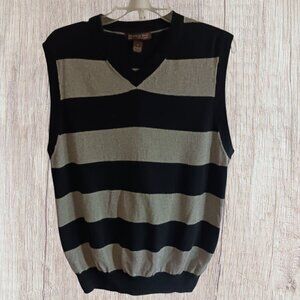 Chatham Road Mens  Striped V-Neck Sweater Vest Black & beige  Size Large